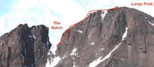 Our route from the Notch to Longs Peak summit 